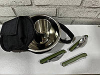 Комплект посуды для 1 человека складные приборы Олива+сумка Черная