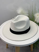 Шляпа федора женская из фетра классическая с лентой молочная SL21024