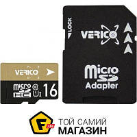 Карта памяти Verico microSDHC 16GB Class 10 UHS-I + SD адаптер (1MCOV-MAH9G3-NN)