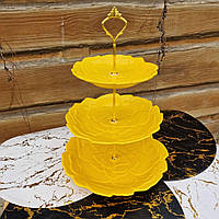Фруктовница фарфоровая на 3 яруса "Yellow rose" Stenson MC3696 тарелка для фруктов конфетница этажерка желтая