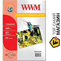 Бумага WWM 200 г/м?, А3, 20л. глянцевая (G200.A3.20/C) А3 (420 x 297 мм) 20 фотобумага для струйных принтеров