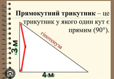 Прямокутний трикутник з катетами 3 і 4 м, гіпотенузою 5 м з оксфорду 150 бежевого