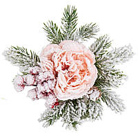 Искусственные цветы Декор хвойный "Зимняя роза", розовая 18920 005