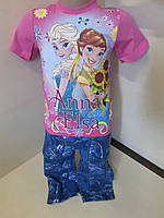 Літній костюм для дівчинки футболка та подовжені шорти бриджи Холодне серце 92 98 104 110 116 122