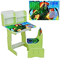 Гр Парта шкільна "Зелений супергерой" ПШ048 (1), ЛДСП, колір салатовий, 69*45 см, + 1 стілець, з пеналом
