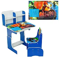 Гр Парта шкільна "Супергерой" ПШ047 (1) ЛДСП, колір синій, 69*45 см, + 1 стілець, з пеналом