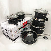 Набор посуды 12 предметов ASTRA A-2512, набор посуды для электрических плит, сборный набор кастрюль, набор