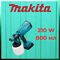 Краскопульт строительный Makita с 3 соплами 210 Вт 1200 мл/мин бачок 800 мл Пульверизатор для водоэмульсионки