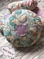 Круглая детская декоративная подушка Единороги на голубом для девочек, мальчиков, Хлопок 100 %