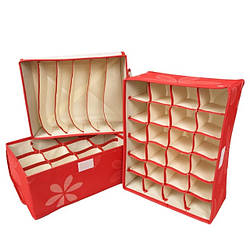 Коробки - органайзери для білизни, зберігання трусів, ліфчиків, шкарпеток з кришкою, червоний (3 шт.)