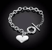 Женский браслет - цепь на руку с сердечком, Серебро 925 пробы