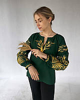 Сорочка вишиванка жіноча льон пшениця хакі
