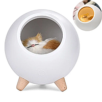 Креативный портативный детский ночник Котик в домике Cat House Белый Светильник SaleMarket