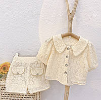 Детский ажурный костюм (Блузка + Шорты) на девочку на 4 -5 лет, Молочный
