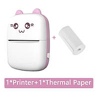 Детский мини принтер, Портативный термопринтер + Бумага, Розовый