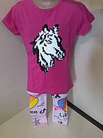 Літній костюм для дівчинки туніка бриджі рожевий 122 128 134