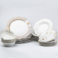 Столовый сервиз тарелок 24 штуки керамических на 6 персон Белый с цветами