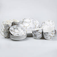 Столовий сервіз тарілок та чашок на 6 персон керамічний Сірий