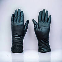Перчатки кожаные женские на тонкой вязаной подкладке чёрные G&G 1055_7