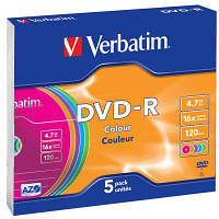 Диск DVD Verbatim 4.7Gb 16X Slim case 5 шт Color 43557 i