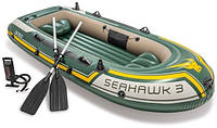 Трехместная надувная лодка Intex Seahawk 3 Set (68380)(7575284551754)