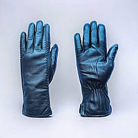 Перчатки кожаные женские на натуральной шерсти синие Vogue Gloves 1126_8,5