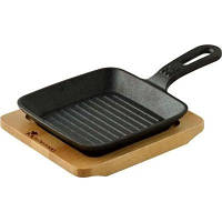 Сковорода-гриль чугунная с деревянной подставкой MasterPro Cook & share BGMP-3808-4 14 см черная d