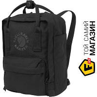 Черный рюкзак городской для мужчин, женщин, детей полиэстер Fjallraven Re-Kanken Mini Black (23549.550)
