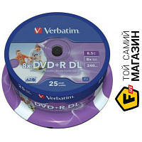 Verbatim DVD+R DL 8.5GB 8x Printable Cake 25шт. (43667)