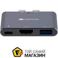 USB-хаб Canyon USB HUB 3 в 1 Type-C-HDMI-Thunderbolt 1USB Grey (CNS-TDS01DG) CNS-TDS01DG