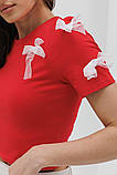 Жіноча укорочена футболка з бантиками на плечі, фото 10