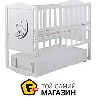 Детская кроватка Babyroom Кровать Babyroom Тедди Т-03 фигурное быльце, маятник, ящик, откидной бок белый