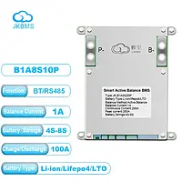 BMS 100A 4S-8S Lifepo4/Li-ion/LTO с активной балансировкой 1A (JK-B1A8S10P) с кнопкой JiKong