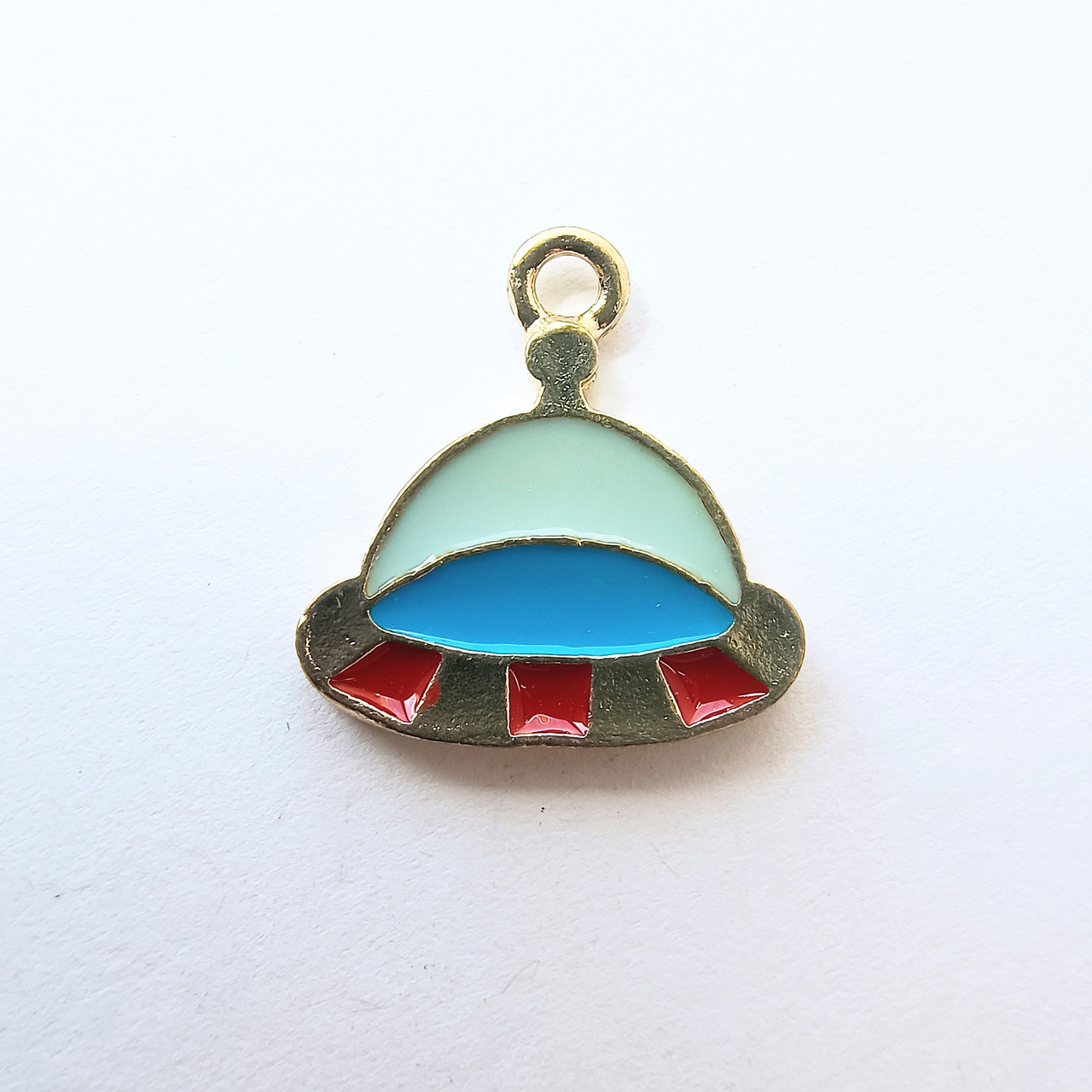 Подвеска Finding Кулон шарм НЛО летаюча тарілка Золотистий блакитна і червона емаль 20 мм x 19 мм