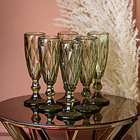 Бокал для шампанского фигурный граненый из толстого стекла набор 6 шт Зеленый PRO