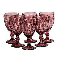 Бокал для вина высокий фигурный граненый из толстого стекла набор 6 шт Розовый PRO