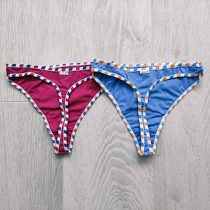 Жіночі стрінги 2 шт. ATLANTIC зі смугастим поясом, розмір S, кольору бордо та блакитний набір, фото 2