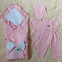 Летний набор "Нежность" для новорожденной девочки (4 - х предметник) розовый