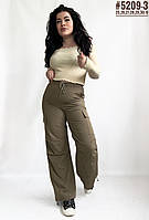 Трендові жіночі штани карго на затяжках із кишенями або штани парашути розмірний ряд 25,26,27,28,29,30