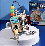 Бізіборд бізікуб міні дерев’яний Логічна гра-бізіборд C 64873 куб, 10 міні-ігор, в коробці, фото 5