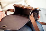 Коричнева шкіряна сумка через плече з металом прямокутна з орнаментом тисненням Етно, фото 7