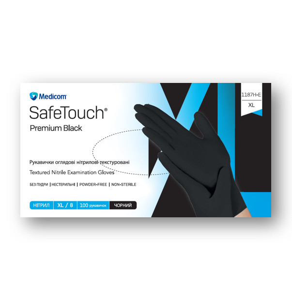 Чорні нітрилові рукавички (пл. 5 г/м2) Медиком SafeTouch Advanced Black (100 шт)
