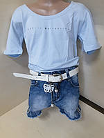 Святковий Літній костюм для дівчинки підлітка джинсові шорти футболка 152 158 164 170