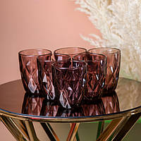 Стакан для напитков фигурный граненый из толстого стекла набор 6 шт Розовый SvitSmart