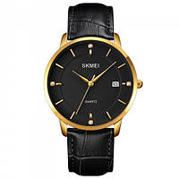 Наручные часы черный ремешок с золотым циферблатом Skmei 1801LGDBK Gold-Black Leather