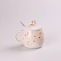 Чашка керамическая Rainbow Ceramic Mug 400ml с крышкой и ложкой кружка для чая с крышкой Бежевый SvitSmart