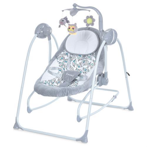 Крісло-гойдалка для немовлят з електро-заколисуванням El Camino ME 1076 EMMA Grey Mint Feathe (механізм гойдання: маятник) без