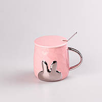 Кружка керамическая Rabbit 300мл с крышкой и ложкой чашка с крышкой чашки для кофе Розовый SvitSmart