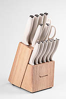 Набір кухонних ножів на дерев'яній підставці 14 предметів SvitSmart