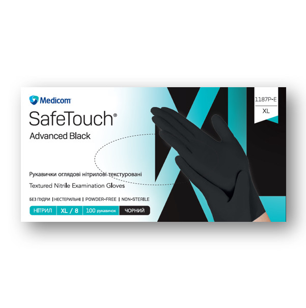 Чорні нітрилові рукавички 3,5 г Медик Safe,Touch Advanced Black (100 шт.)